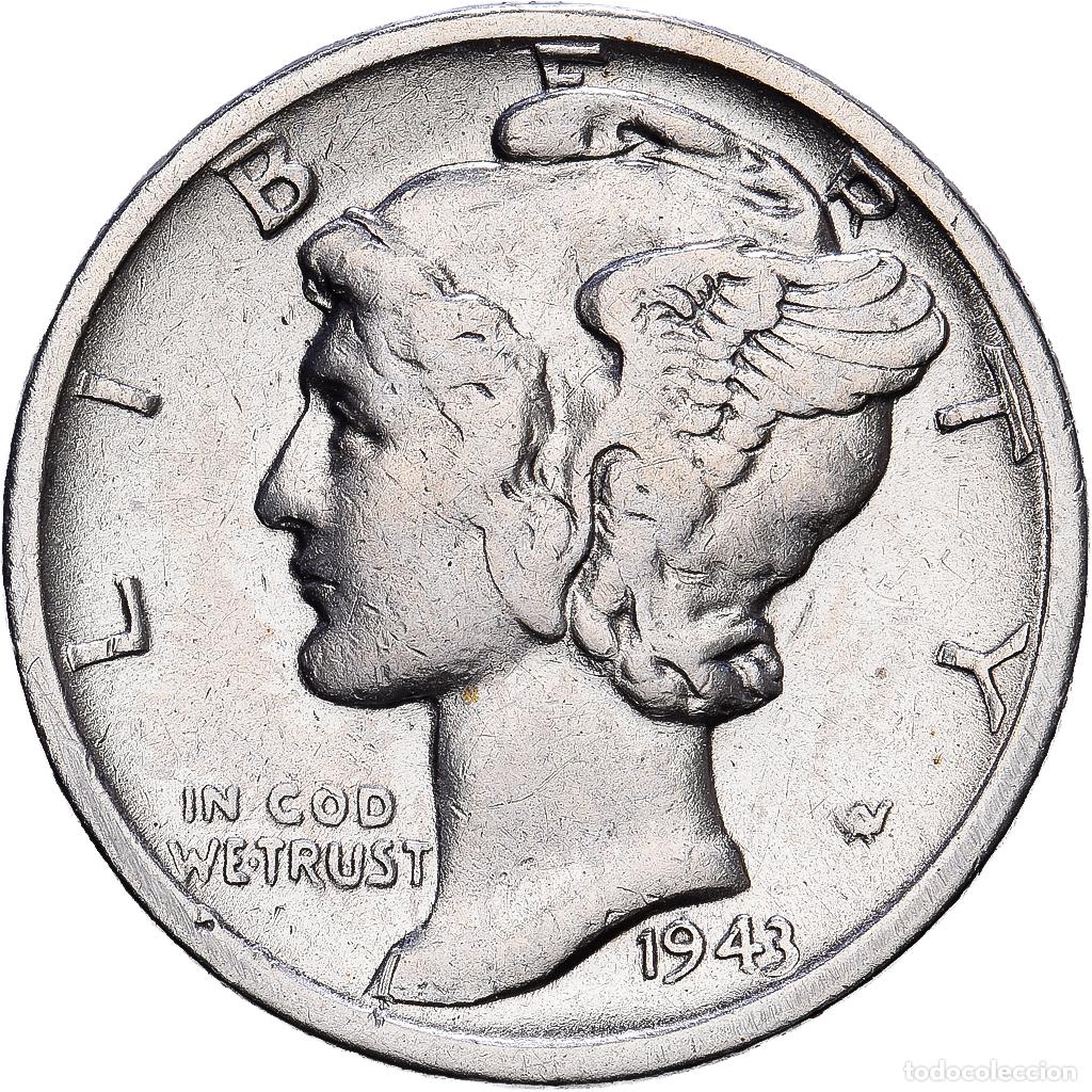 Monedas antiguas de Am&eacute;rica: [#1216490] Estados Unidos, Dime, Mercury Dime, 1943, San Francisco, Plata, MBC+, KM:140