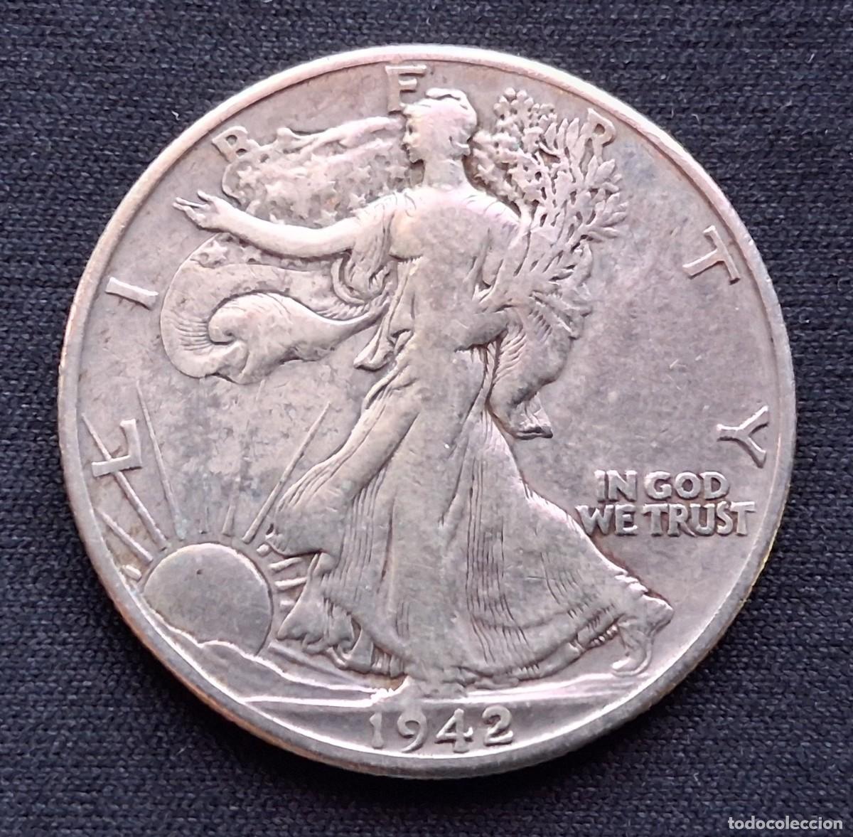 Monedas antiguas de Am&eacute;rica: MONEDA DE PLATA 1/2 DOLAR 1942 (ESTADOS UNIDOS) 12,5G. AG 0.900 ( ESTILO MEDIO DURO, 5 PESETAS )