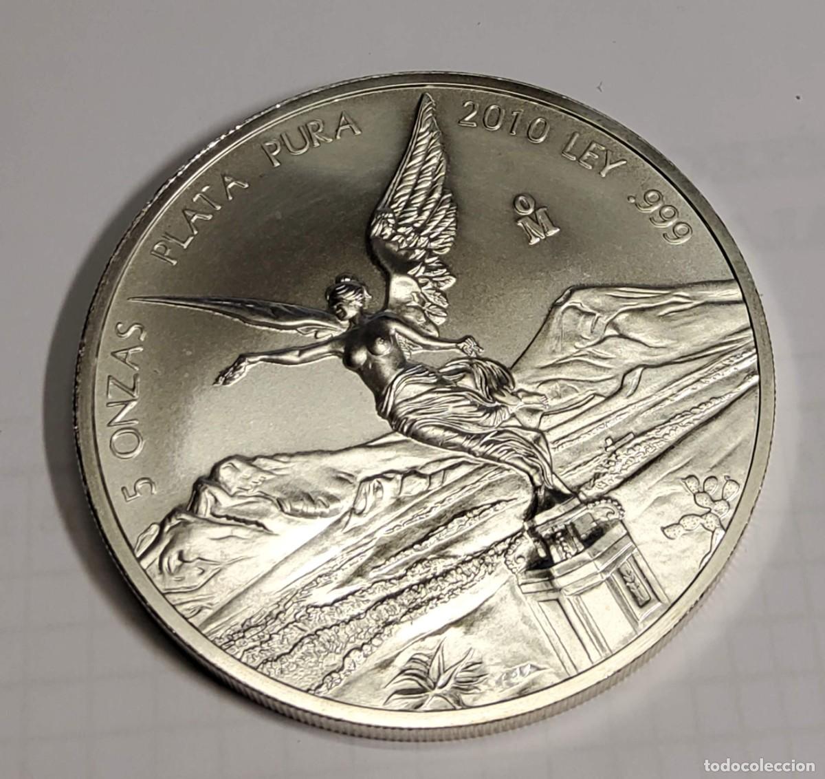Monedas antiguas de Am&eacute;rica: 5 ONZAS DE MEXICO DEL A&Ntilde;O 2010.BRILLANT UNCIRCULATED.PLATA PURA DE LEY 9999