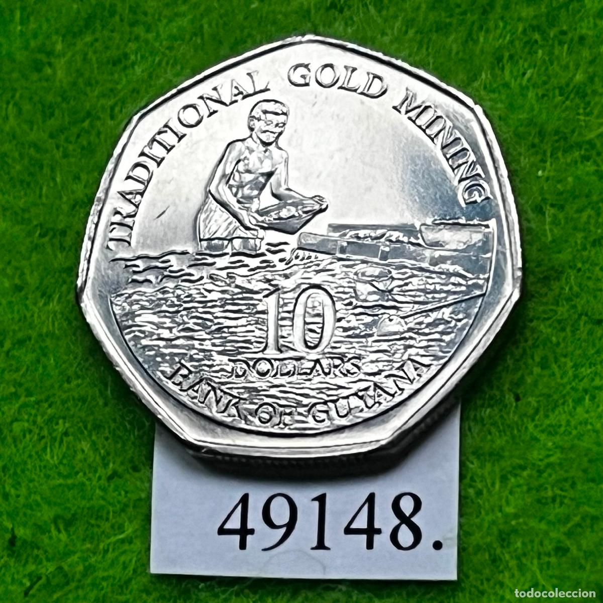 Monedas antiguas de Am&eacute;rica: Guyana 1996 10 d&oacute;lares, miner&iacute;a de oro tradicional
