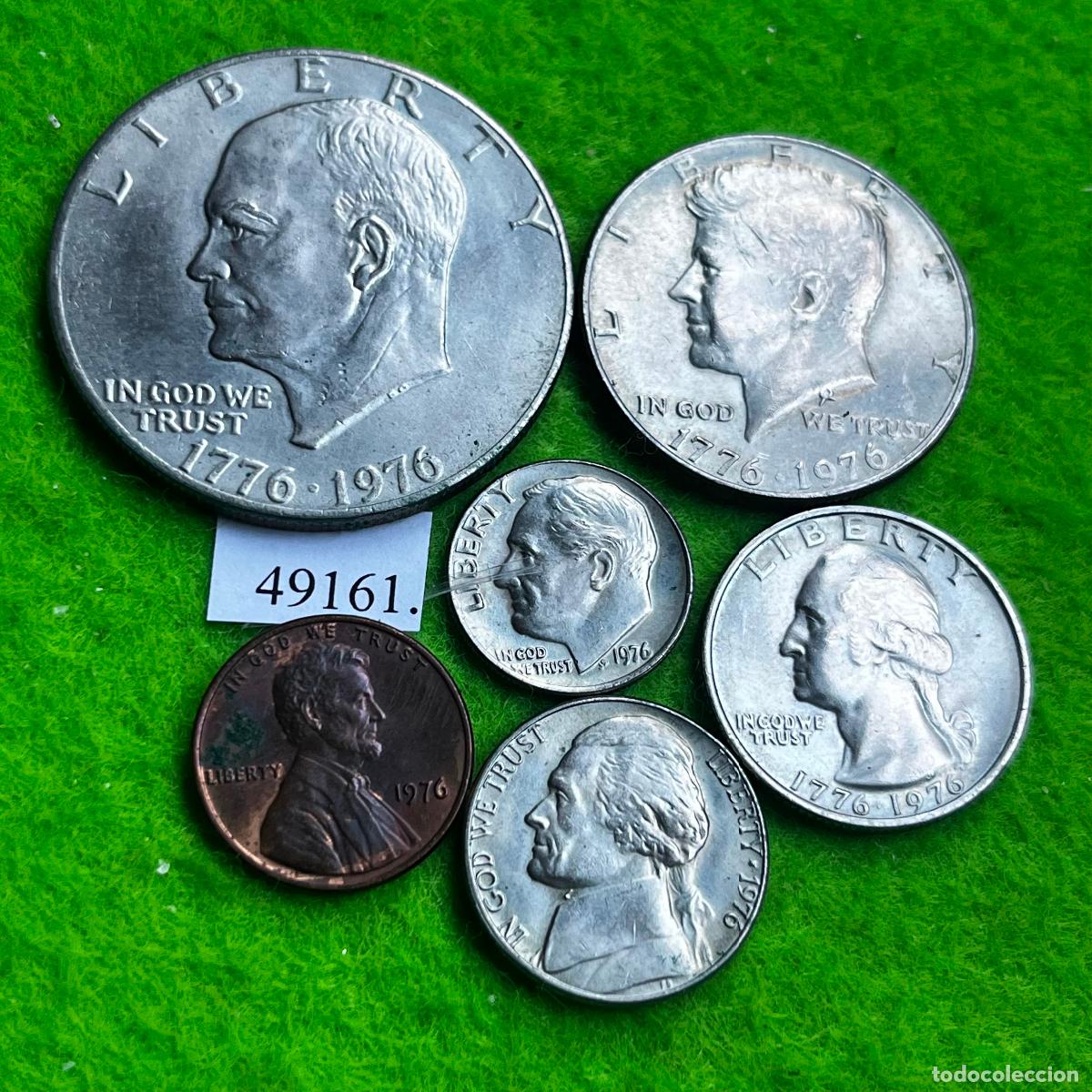 Monedas antiguas de Am&eacute;rica: Estados Unidos de America, 1, 5, 10, 25 centavos 1/2 y 1 dolar 1976, Bicentenario Independencia, USA