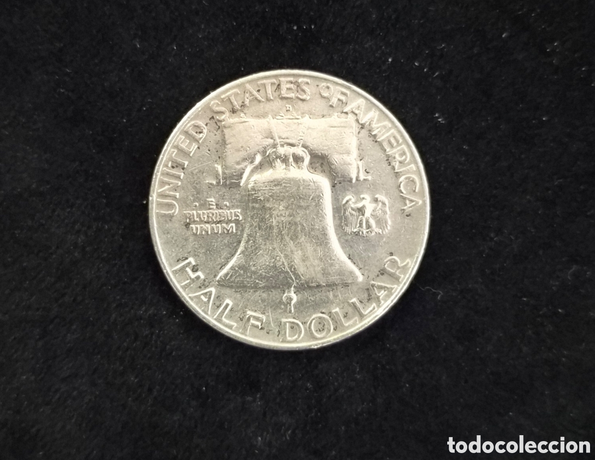 Monedas antiguas de Am&eacute;rica: 1/2 D&oacute;lar 1958 Franklin &ndash; Estados Unidos &ndash; Plata 900 &ndash; Liberty Bell &ndash; Filadelfia