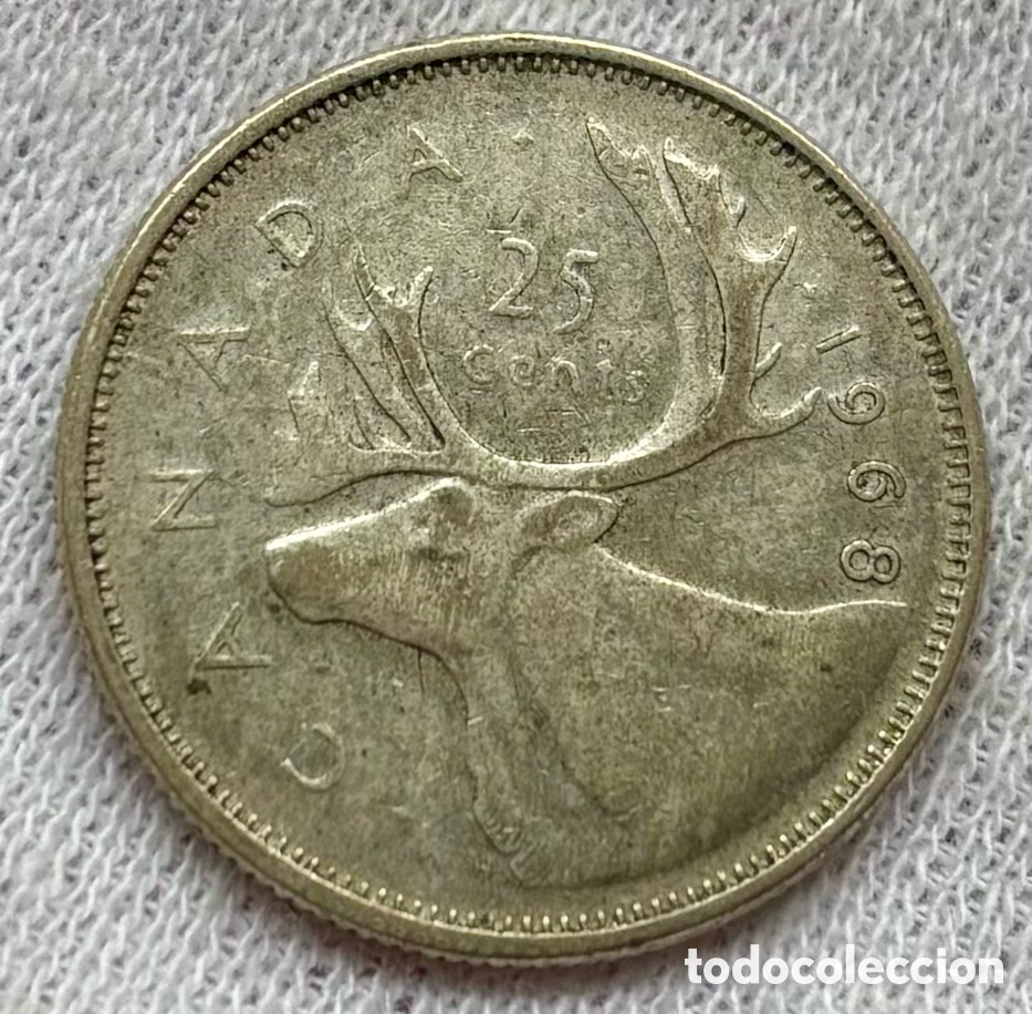 Monedas antiguas de Am&eacute;rica: Moneda PLATA CANAD&Aacute; 25 Cents 1968