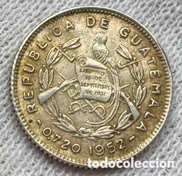 Monedas antiguas de Am&eacute;rica: Moneda PLATA GUATEMALA 5 Centavos 1952