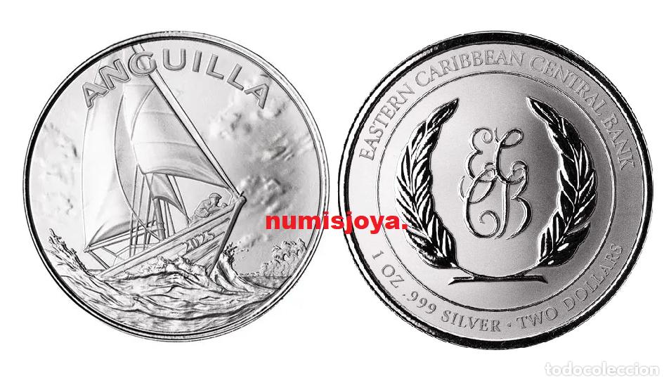 Monedas antiguas de Am&eacute;rica: CARIBE. ANGILLA a&ntilde;o 2025 2 DOLLARS ONZA PLATA REGATA DE VELA. Peso 31,10 gr.