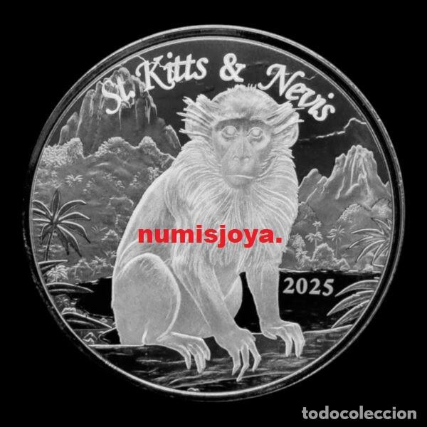 Monedas antiguas de Am&eacute;rica: CARIBE. San Crist&oacute;bal y Nieves a&ntilde;o 2025 2 DOLLARS ONZA PLATA. MONO VERDE.