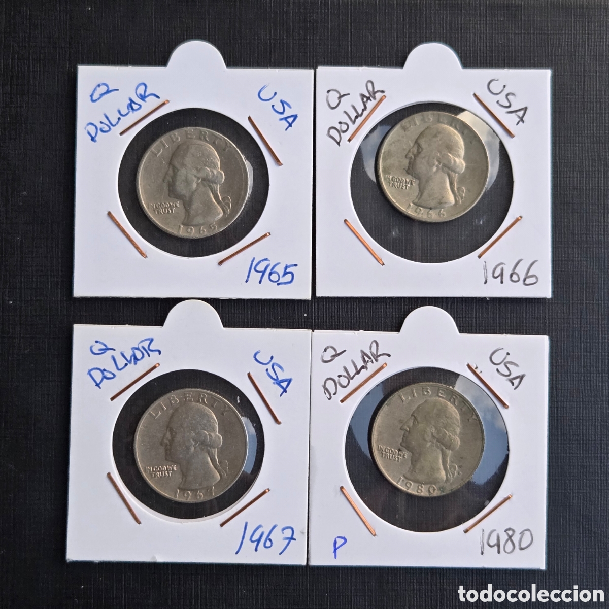 Monedas antiguas de Am&eacute;rica: Lote 4 monedas Quarter Dollar USA
