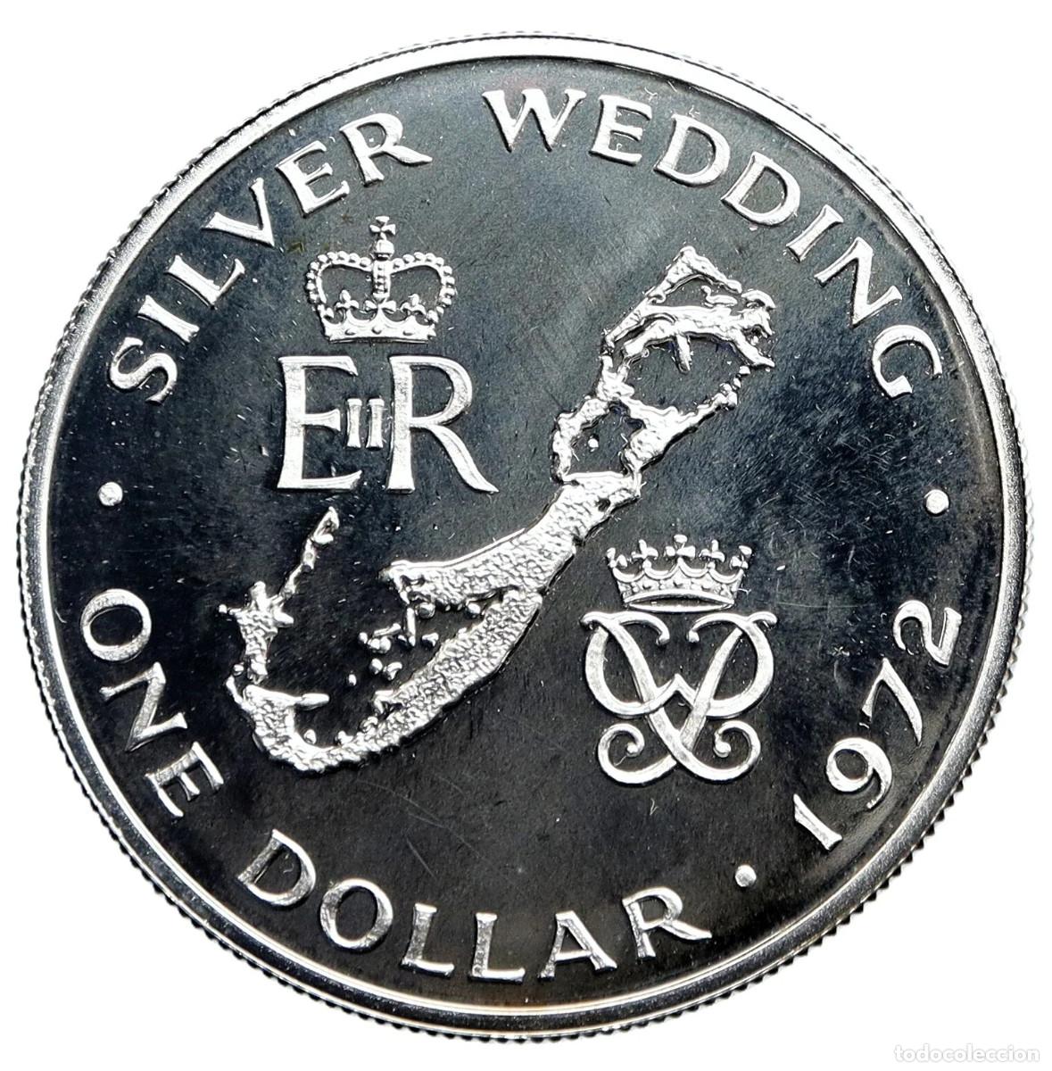 Monedas antiguas de Am&eacute;rica: 1 dolar plata 1972 BERMUDAS - BODAS DE PLATA DE LOS REYES