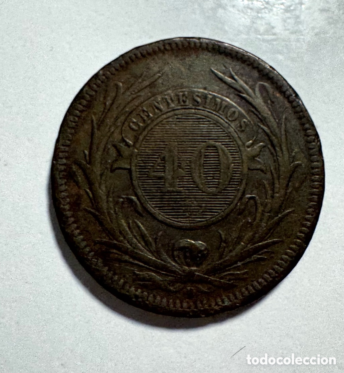 Monedas antiguas de Am&eacute;rica: 40 cent&eacute;simos Uruguay 1857 - Foto 2