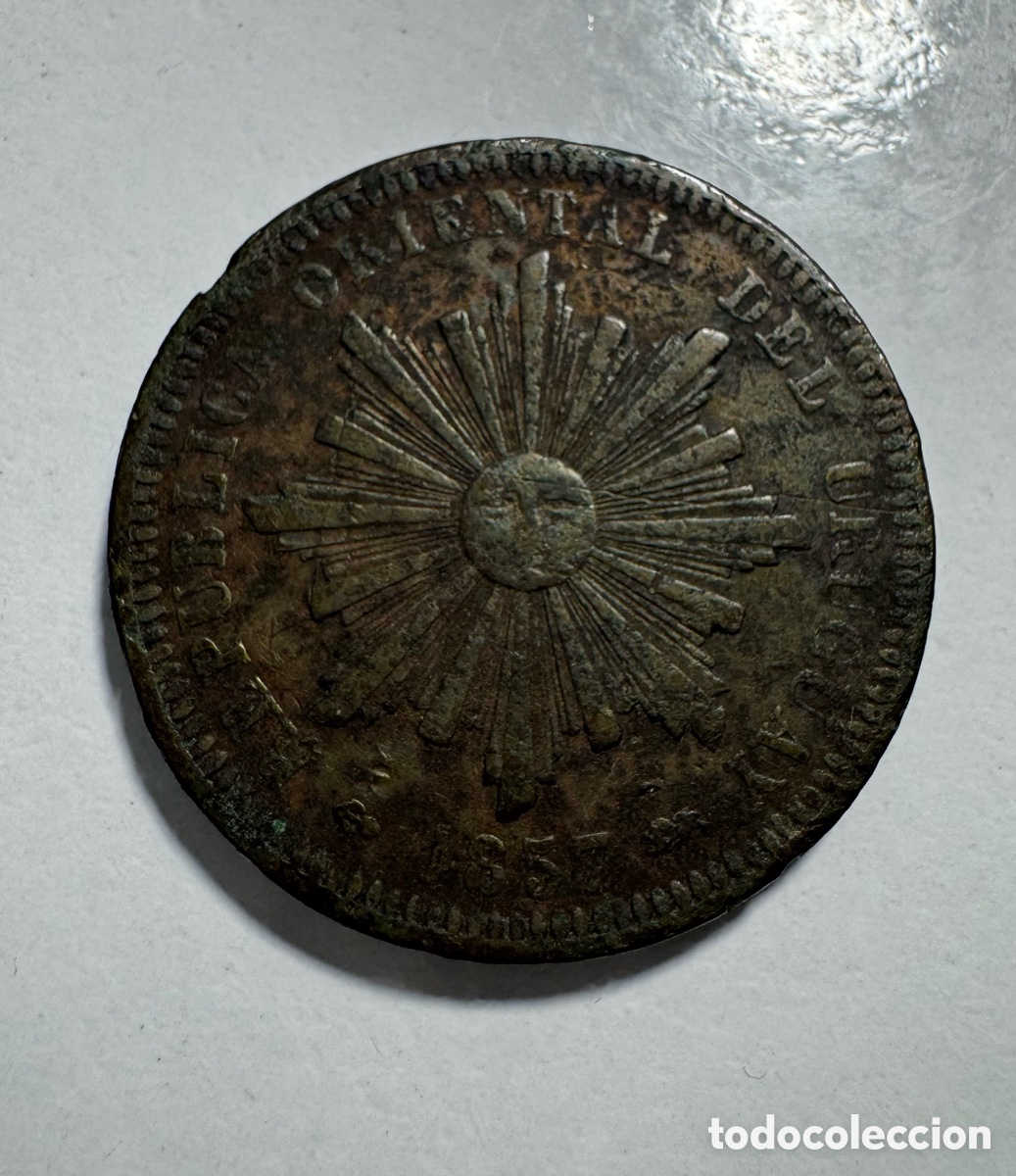 Monedas antiguas de Am&eacute;rica: 40 cent&eacute;simos Uruguay 1857