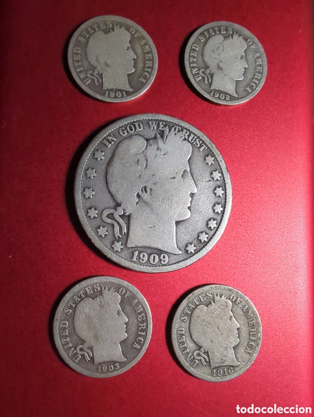 Monnaies anciennes d'Am&eacute;rique: USA 5 monedas barber dime y 1/2 dolar plata