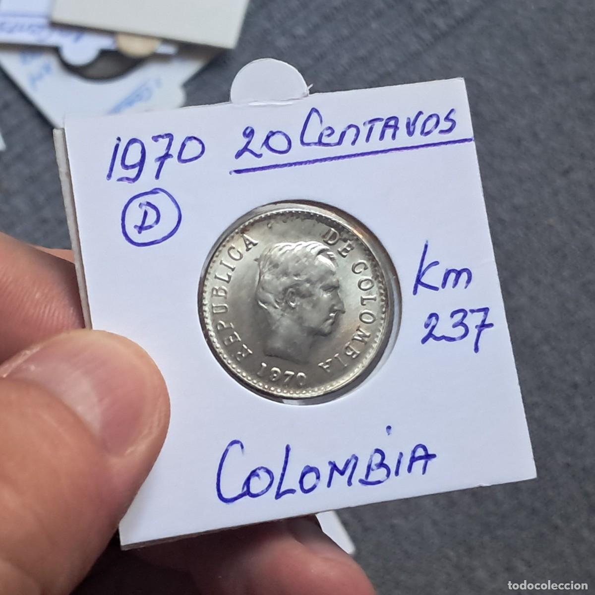 Monedas antiguas de Am&eacute;rica: MONEDA DE COLOMBIA 20 CENTAVOS 1970 F, KM# 237, Restrepo# 395, N# 5097.