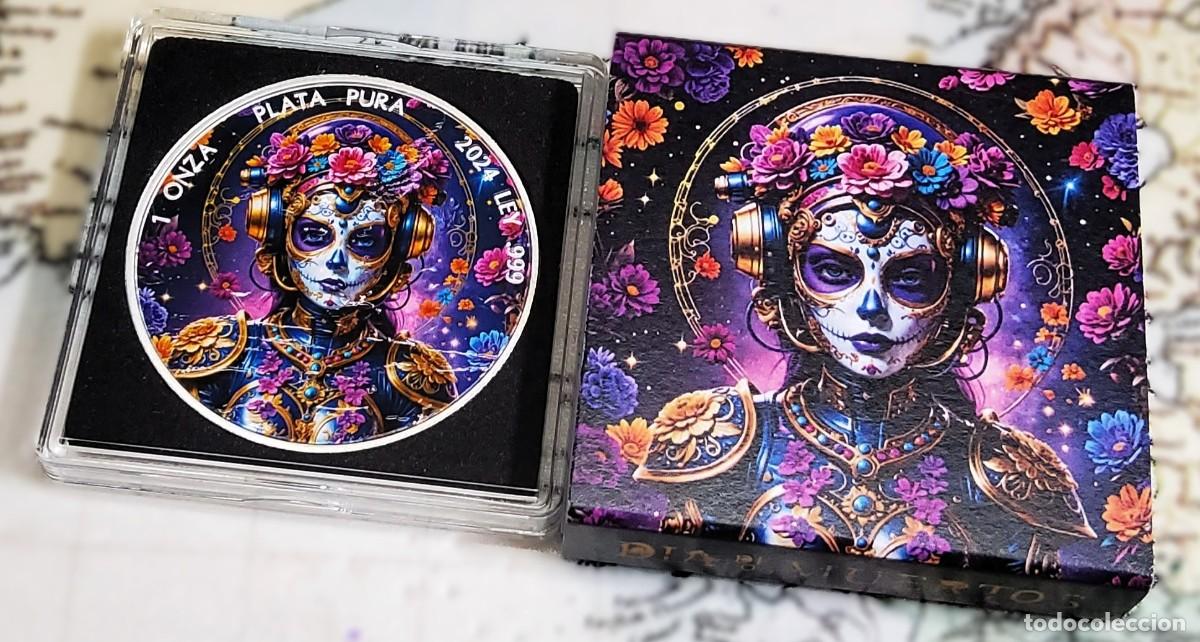 Monedas antiguas de Am&eacute;rica: 1 ONZA DE PLATA Y ESMALTES DE MEXICO DE 2024.DIA DE LOS MUERTOS.PLATA PURA 999.PROOF