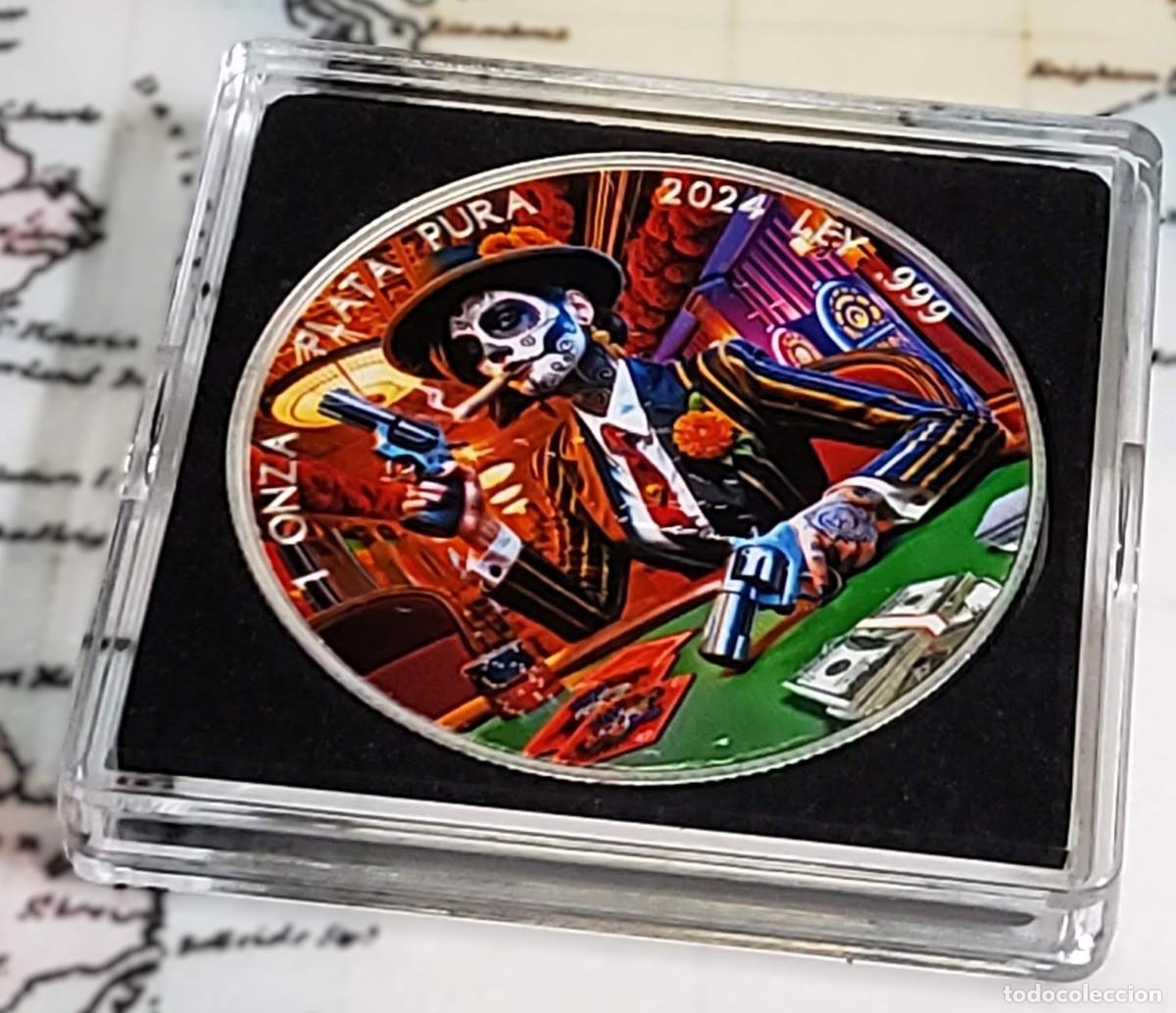 Monedas antiguas de Am&eacute;rica: 1 ONZA DE PLATA Y ESMALTES DE MEXICO DE 2024.DIA DE LOS MUERTOS.PLATA PURA 999.PROOF