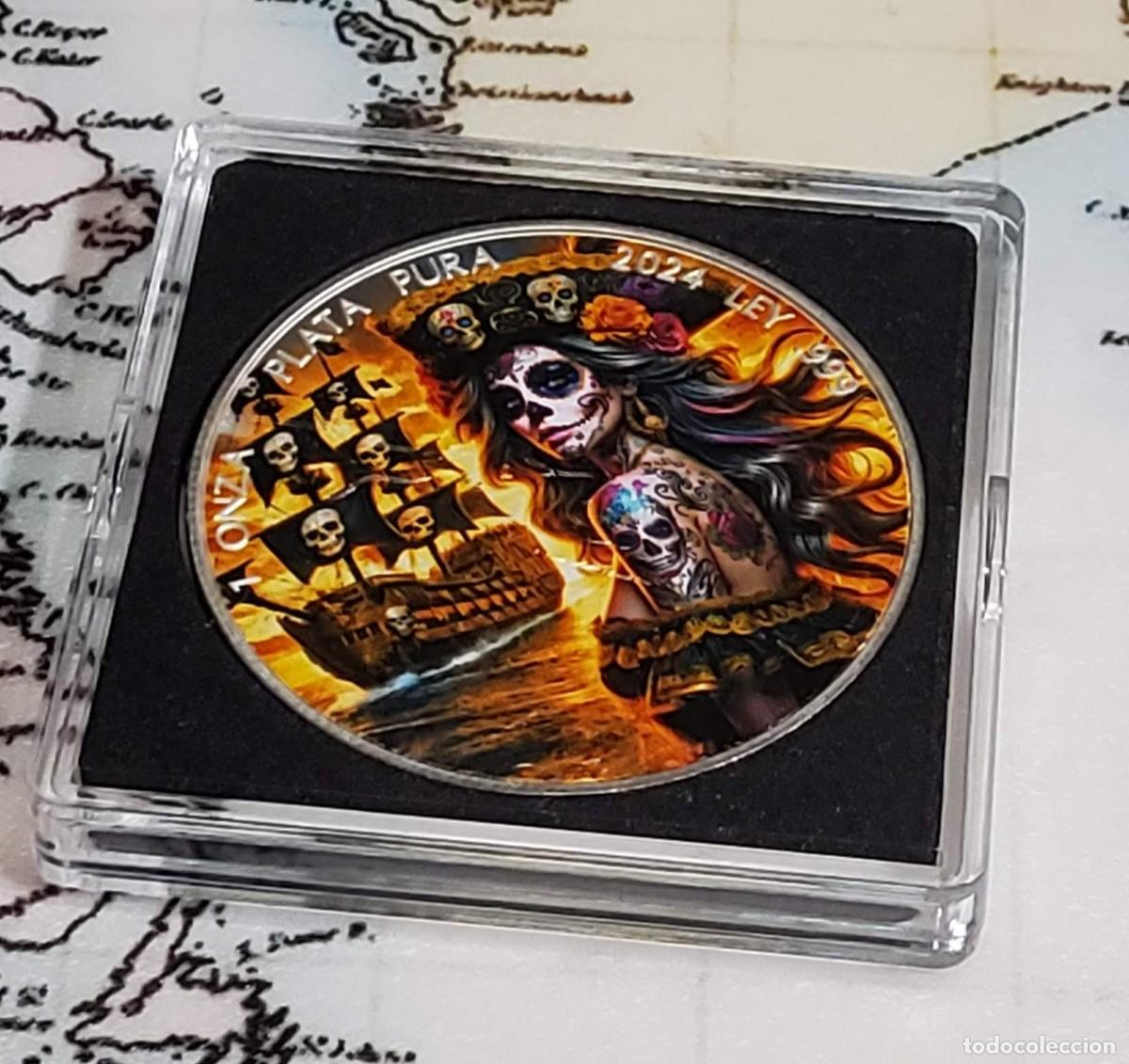 Monedas antiguas de Am&eacute;rica: 1 ONZA DE PLATA Y ESMALTES DE MEXICO DE 2024.DIA DE LOS MUERTOS.PLATA PURA 999.PROOF