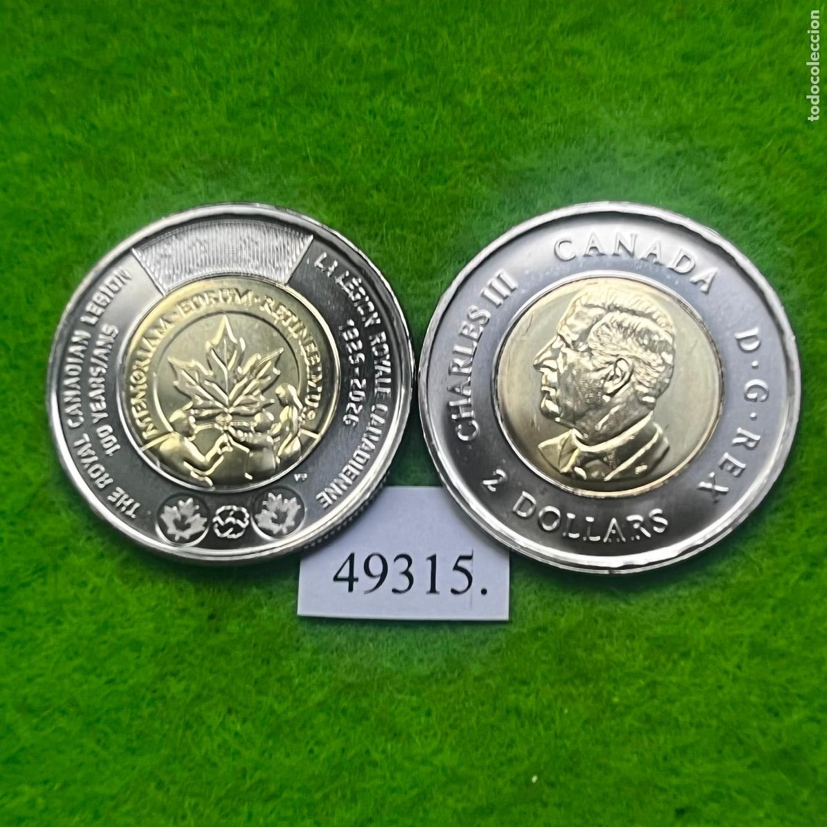 Monedas antiguas de Am&eacute;rica: Canad&aacute; 2 d&oacute;lares 2026, bimetalica, centenario Royal Canadian Legio, una moneda, 49315