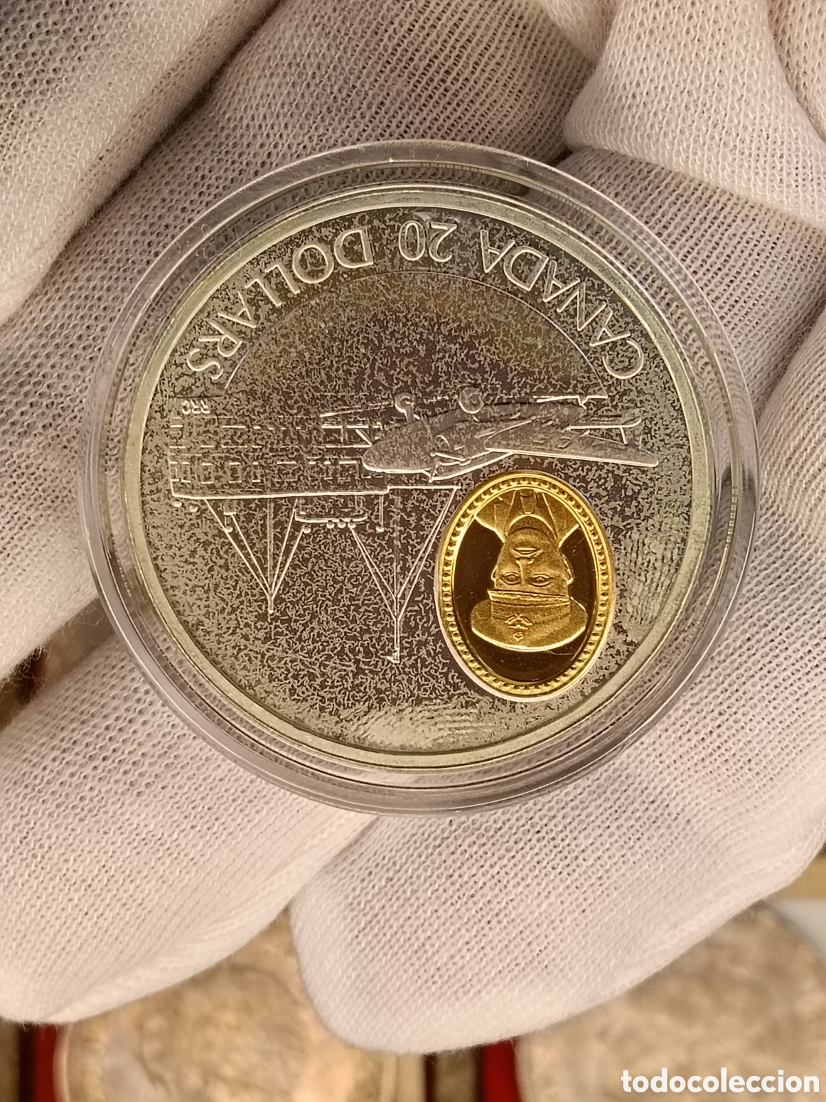 Monedas antiguas de Am&eacute;rica: CANADA 20 DOLARES . A&Ntilde;O 1993. SERIE AVIACION. 1 ONZA DE PLATA LEY 925 mm. CAMAFEO DE ORO 24 KILATES