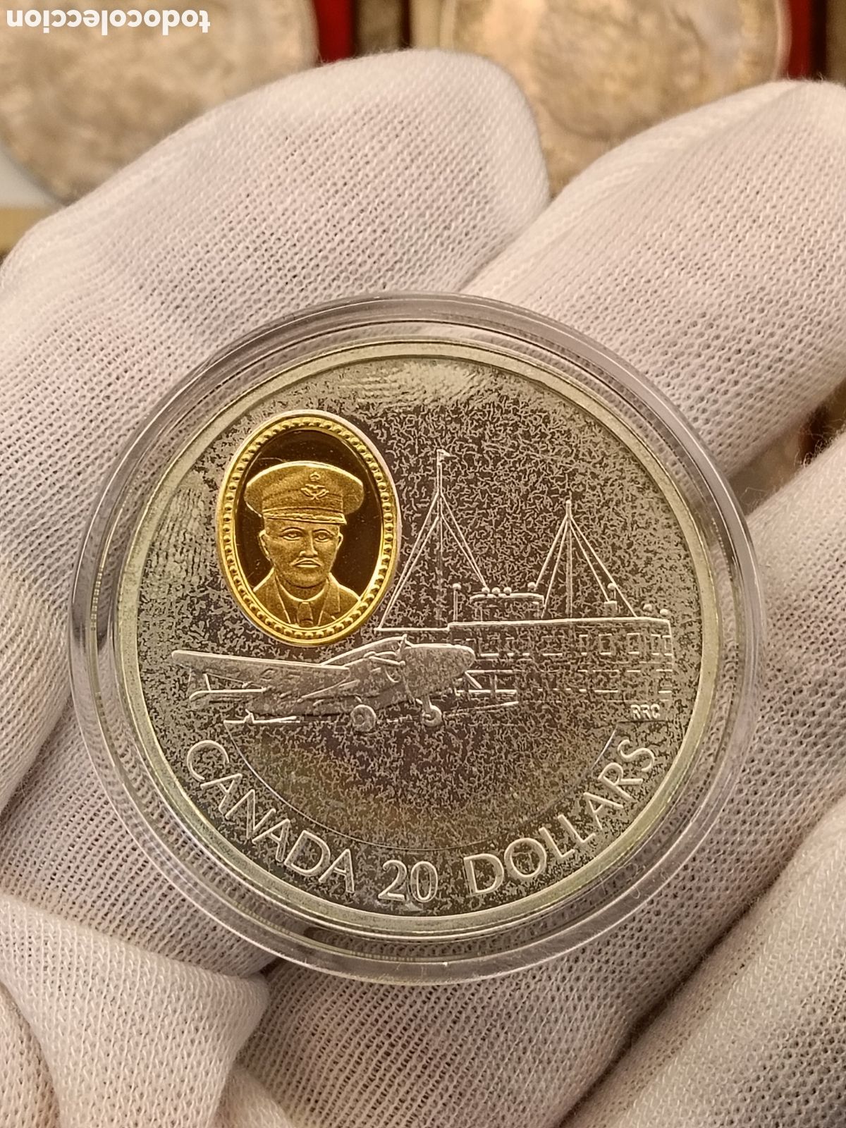 Monedas antiguas de Am&eacute;rica: CANADA 20 DOLARES . A&Ntilde;O 1993. SERIE AVIACION. 1 ONZA DE PLATA LEY 925 mm. CAMAFEO DE ORO 24 KILATES