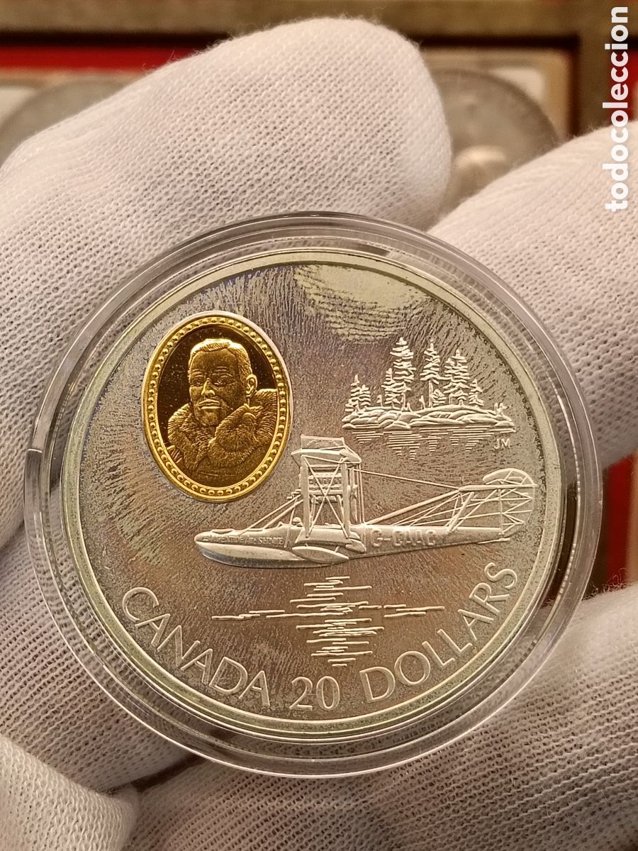 Monedas antiguas de Am&eacute;rica: CANADA 20 DOLARES . A&Ntilde;O 1994. SERIE AVIACION. 1 ONZA DE PLATA LEY 925 mm. CAMAFEO DE ORO 24 KILATES