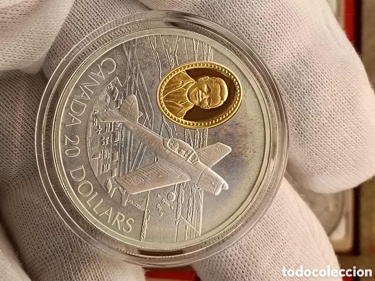 Monedas antiguas de Am&eacute;rica: CANADA 20 DOLARES . A&Ntilde;O 1995. SERIE AVIACION. 1 ONZA DE PLATA LEY 925 mm. CAMAFEO DE ORO 24 KILATES