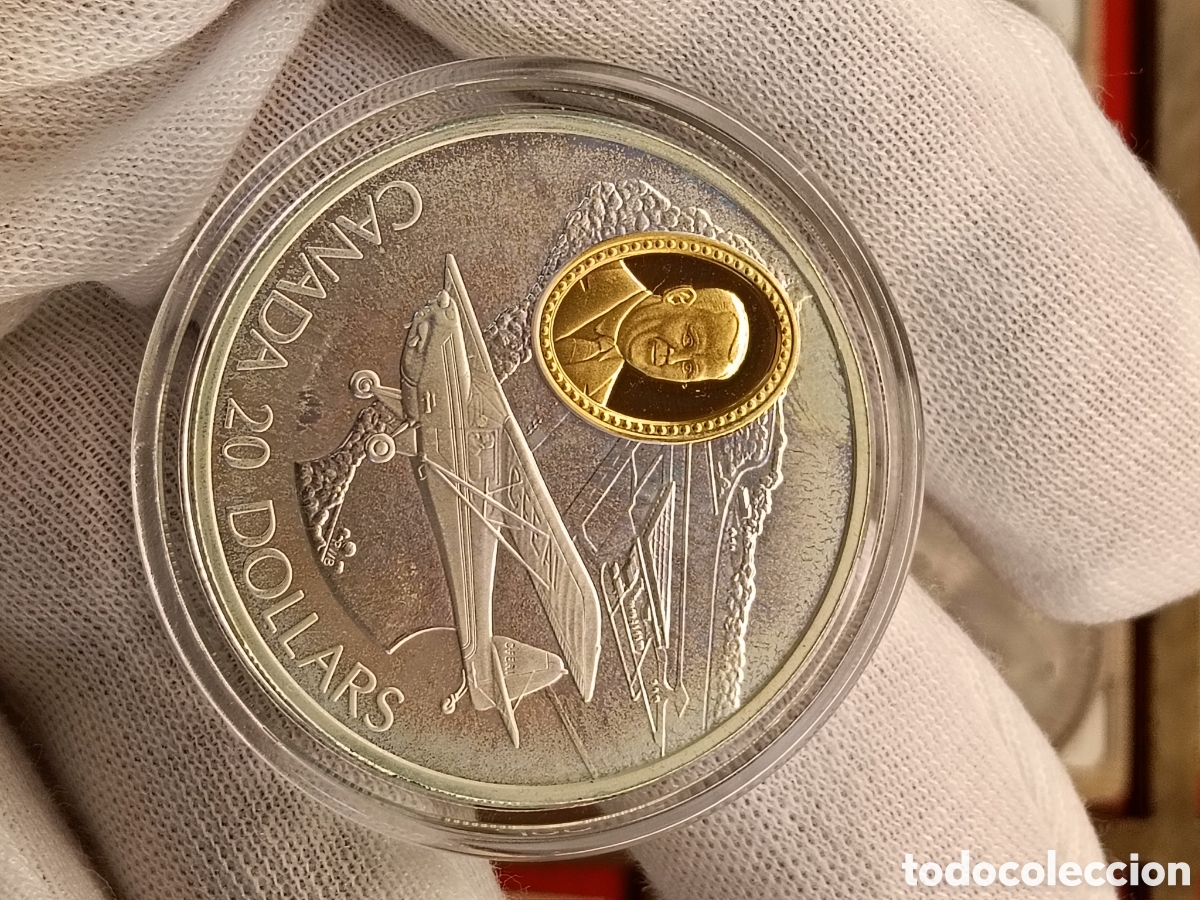 Monedas antiguas de Am&eacute;rica: CANADA 20 DOLARES . A&Ntilde;O 1995. SERIE AVIACION. 1 ONZA DE PLATA LEY 925 mm. CAMAFEO DE ORO 24 KILATES