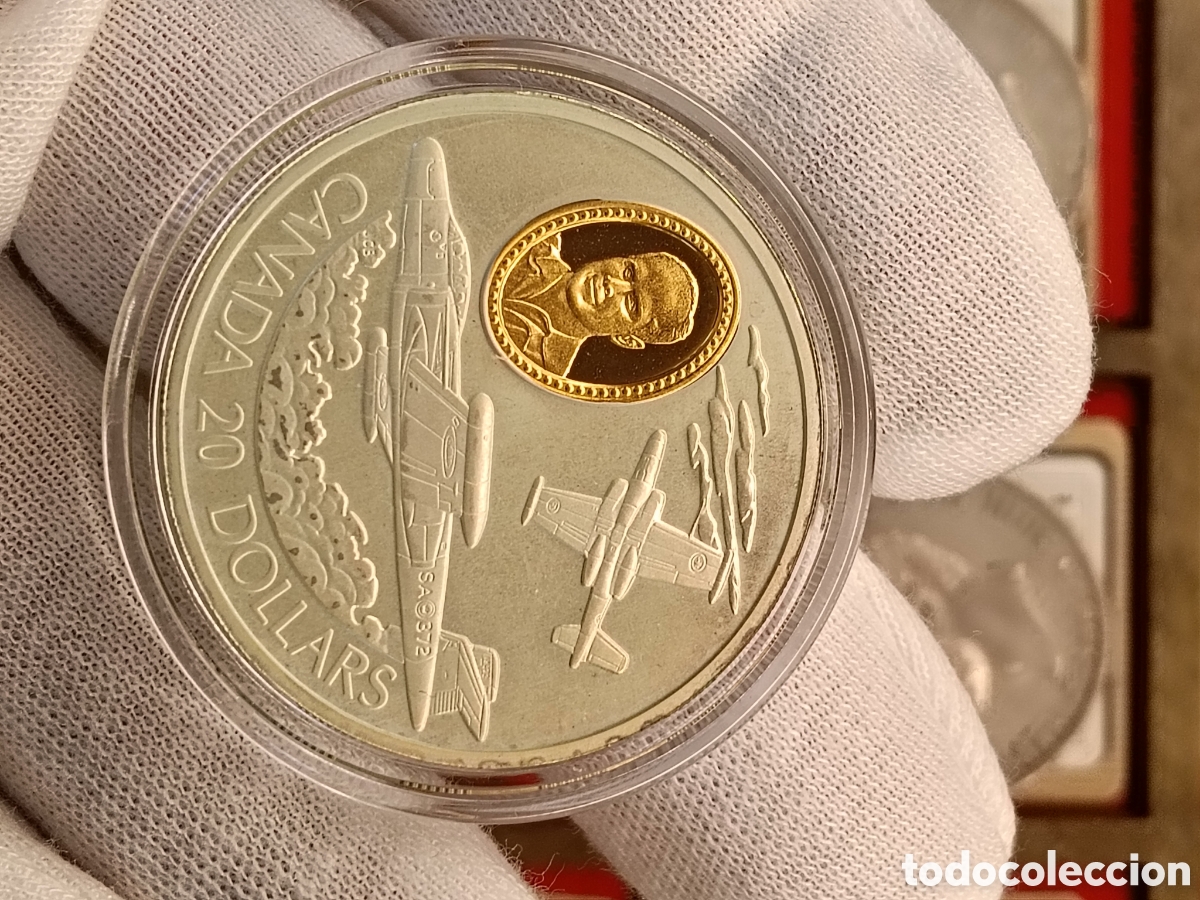 Monedas antiguas de Am&eacute;rica: CANADA 20 DOLARES . A&Ntilde;O 1996. SERIE AVIACION. 1 ONZA DE PLATA LEY 925 mm. CAMAFEO DE ORO 24 KILATES