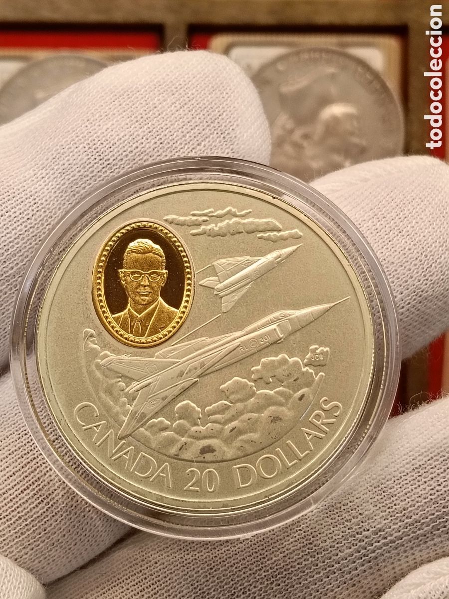 Monedas antiguas de Am&eacute;rica: CANADA 20 DOLARES . A&Ntilde;O 1996. SERIE AVIACION. 1 ONZA DE PLATA LEY 925 mm. CAMAFEO DE ORO 24 KILATES