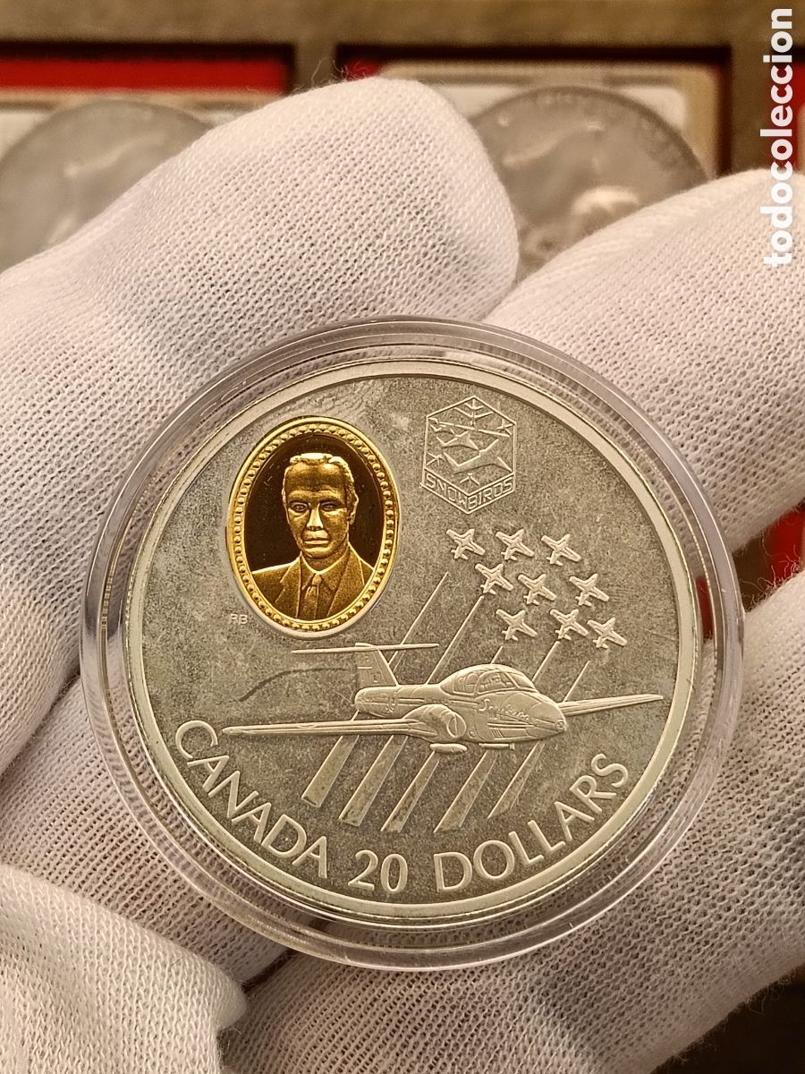 Monedas antiguas de Am&eacute;rica: CANADA 20 DOLARES . A&Ntilde;O 1997. SERIE AVIACION. 1 ONZA DE PLATA LEY 925 mm. CAMAFEO DE ORO 24 KILATES