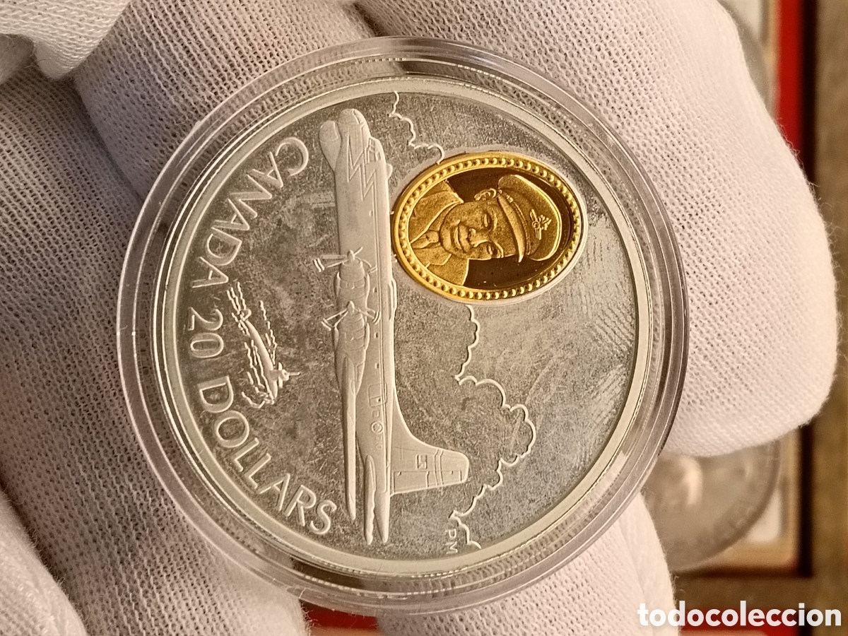 Monedas antiguas de Am&eacute;rica: CANADA 20 DOLARES . A&Ntilde;O 1998. SERIE AVIACION. 1 ONZA DE PLATA LEY 925 mm. CAMAFEO DE ORO 24 KILATES