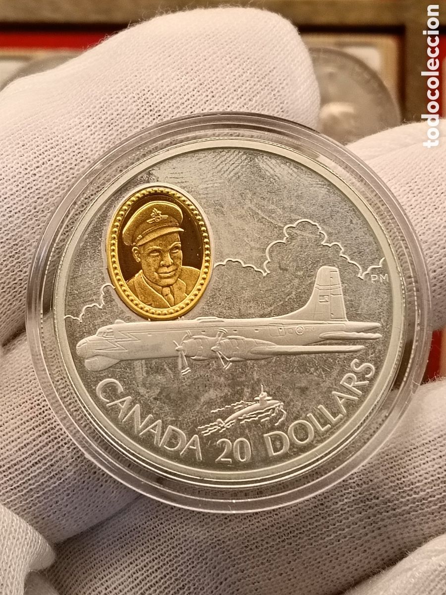 Monedas antiguas de Am&eacute;rica: CANADA 20 DOLARES . A&Ntilde;O 1998. SERIE AVIACION. 1 ONZA DE PLATA LEY 925 mm. CAMAFEO DE ORO 24 KILATES