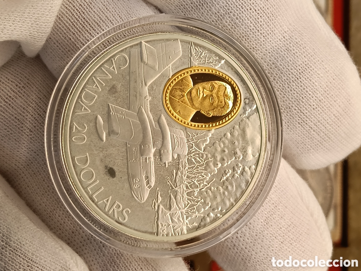 Monedas antiguas de Am&eacute;rica: CANADA 20 DOLARES . A&Ntilde;O 1998. SERIE AVIACION. 1 ONZA DE PLATA LEY 925 mm. CAMAFEO DE ORO 24 KILATES