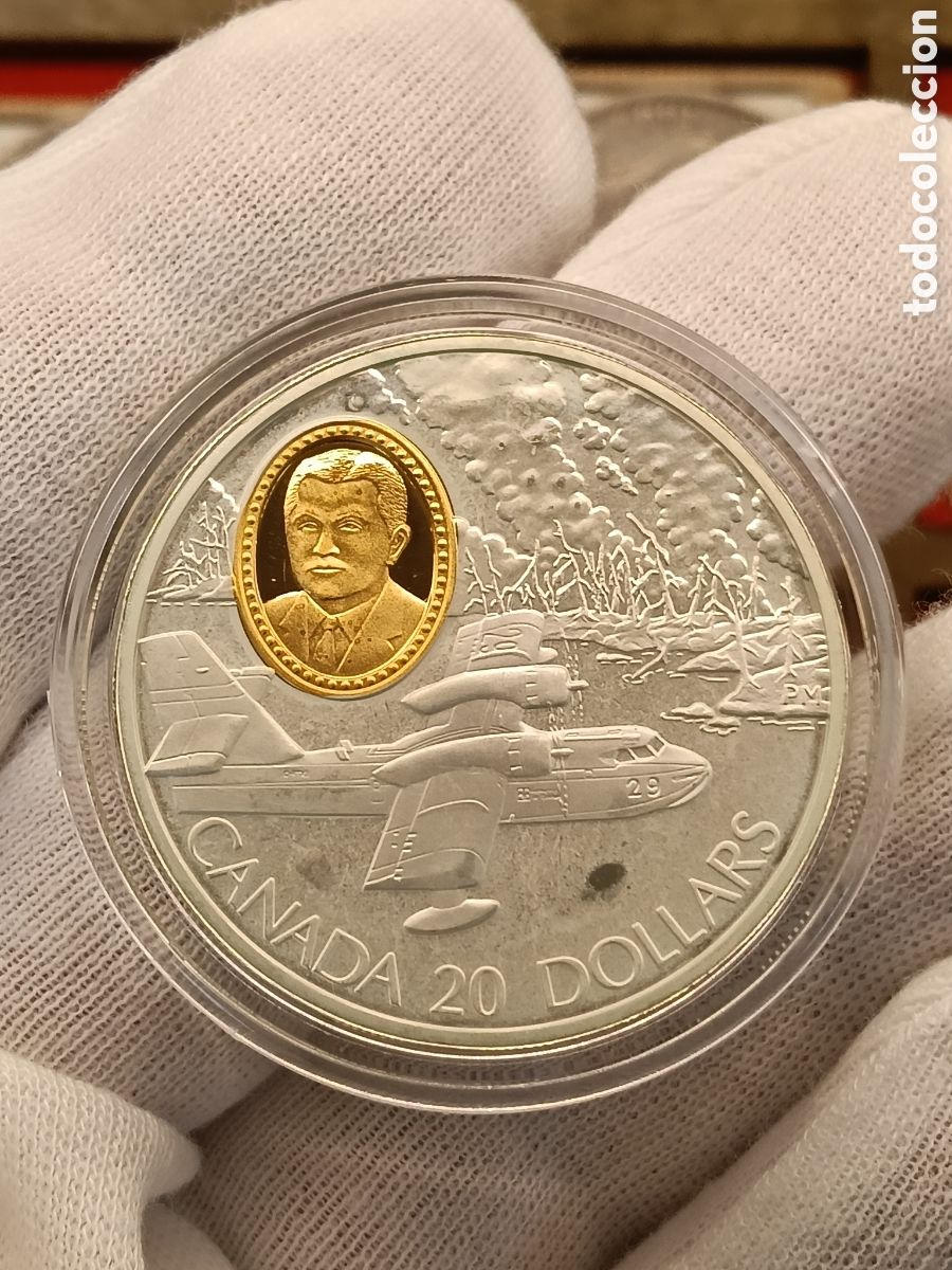 Monedas antiguas de Am&eacute;rica: CANADA 20 DOLARES . A&Ntilde;O 1998. SERIE AVIACION. 1 ONZA DE PLATA LEY 925 mm. CAMAFEO DE ORO 24 KILATES