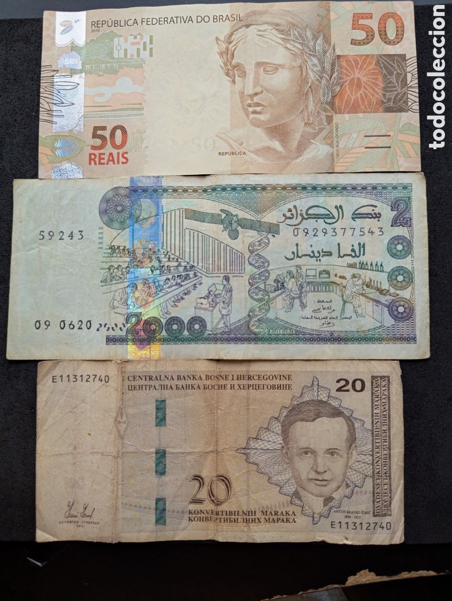 Monedas antiguas de Am&eacute;rica: 3 billetes circulantes,valor al cambio 32&euro;