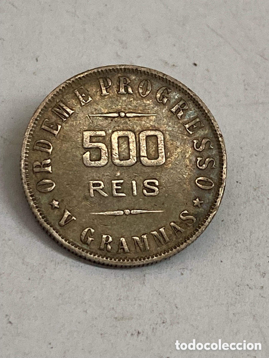 Monedas antiguas de Am&eacute;rica: moneda de colecci&oacute;n de 500 R&eacute;is de Brasil fabricada en plata
