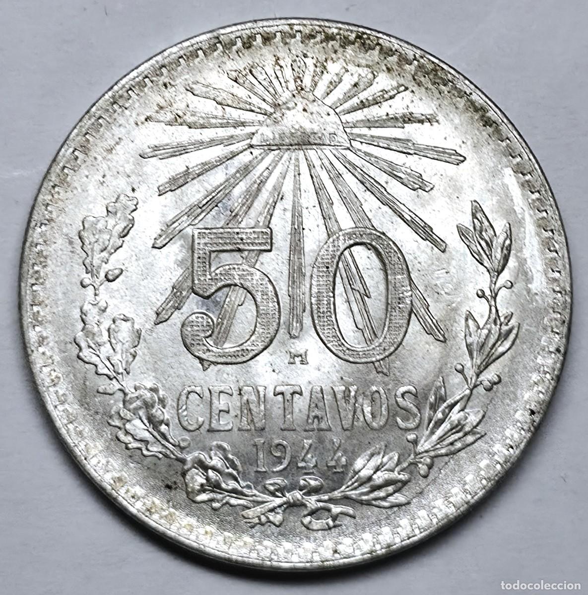 Monedas antiguas de Am&eacute;rica: MONEDA PLATA MEXICO 50 CENTAVOS 1944 SC