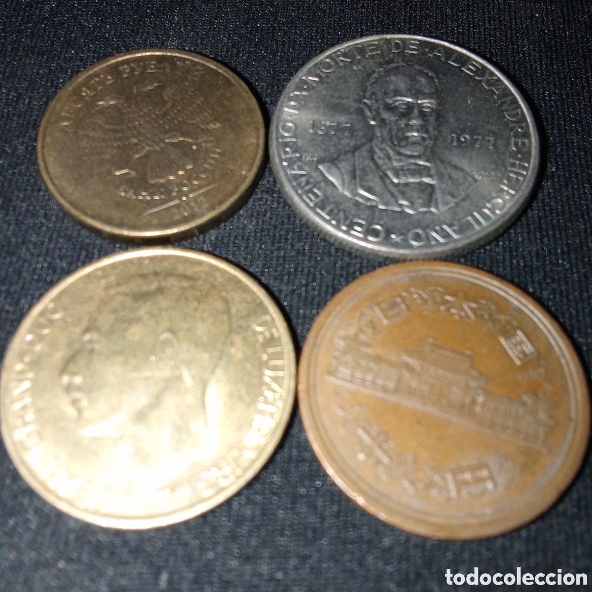 Monedas antiguas de Am&eacute;rica: Lote 4 monedas distintas internacionales