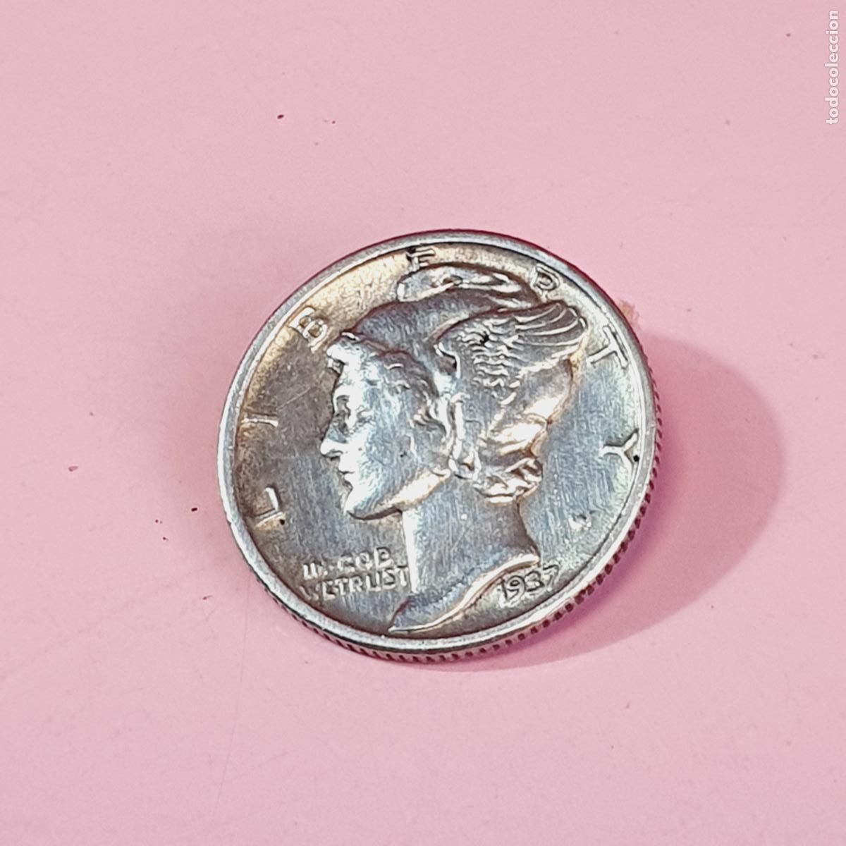 Monedas antiguas de Am&eacute;rica: MONEDA-U.S.A.-10 CENTAVOS.1 DIME-1937-MERCURI DIME-90% PLATA-VER FOTOGRAF&Iacute;AS.