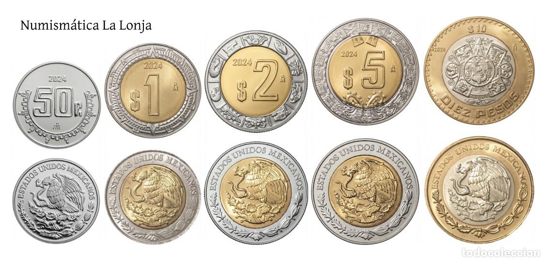 Monedas antiguas de Am&eacute;rica: M&eacute;xico Set 5 monedas 50 Centavos 1 2 5 10 Pesos 2024 Km 603-936 Sc Unc