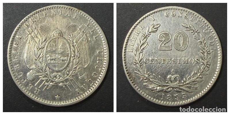Monedas antiguas de Am&eacute;rica: MONEDA. URUGUAY. 20 CENTESIMOS. 1893. PLATA. RARA. VER FOTOS