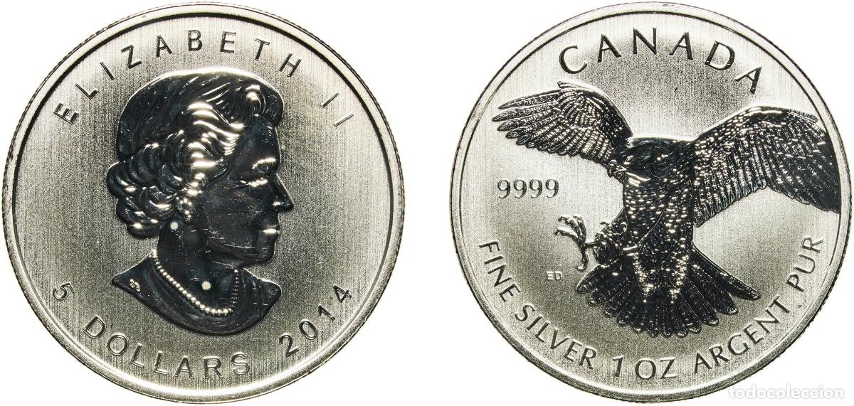 Monedas antiguas de Am&eacute;rica: Canada Commonwealth 2014 5 Dollars - Elizabeth II (Peregrine Falcon) Silver (.9999) Ottawa Mint (10