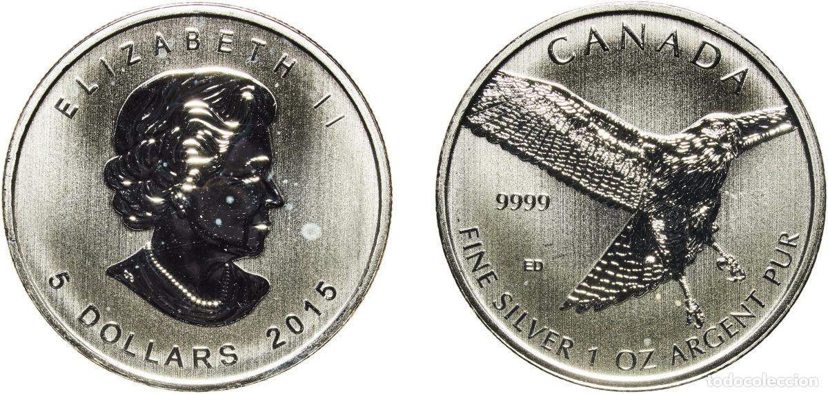 Monedas antiguas de Am&eacute;rica: Canada Commonwealth 2015 5 Dollars - Elizabeth II (Red-tailed Hawk) Silver (.9999) Ottawa Mint (100
