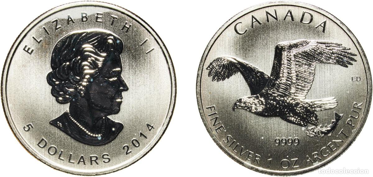 Monedas antiguas de Am&eacute;rica: Canada Commonwealth 2014 5 Dollars - Elizabeth II (Bald Eagle; 1 oz. Silver Bullion Coinage) Silver