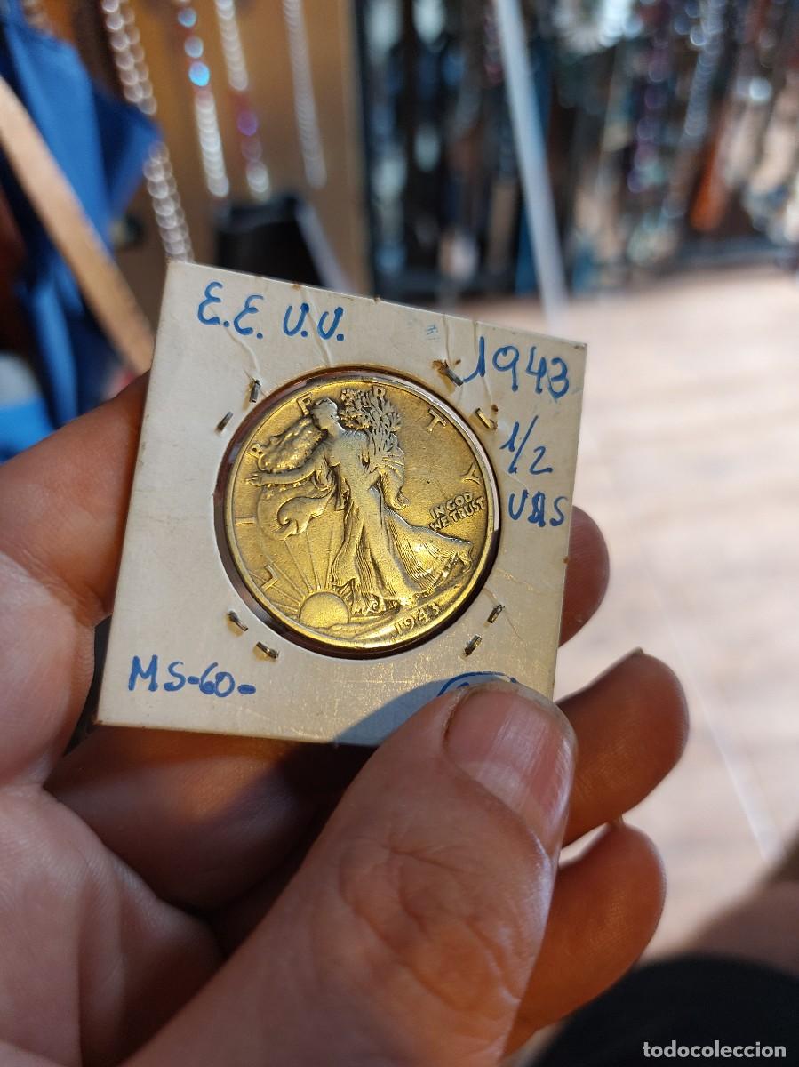 Monedas antiguas de Am&eacute;rica: Excente moneda de 1/2 dolar Estadounidense , a&ntilde;o 1943, de plata