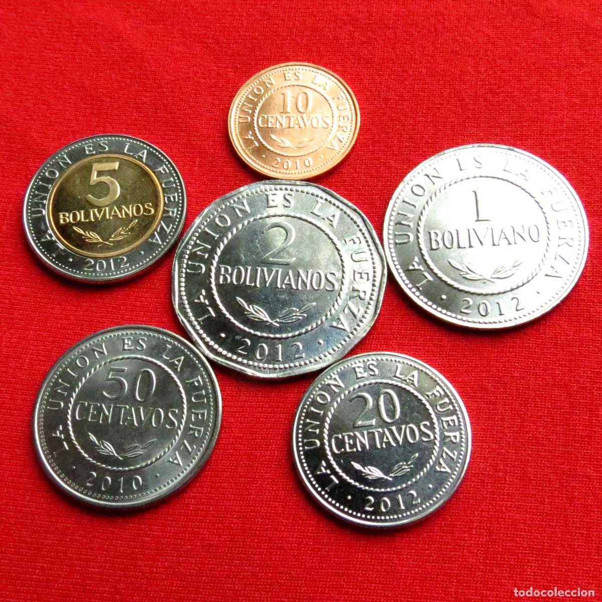 Monedas antiguas de Am&eacute;rica: Bolivia 10 20 50 centavos 1 2 5 bolivianos 2010 2012 UNC