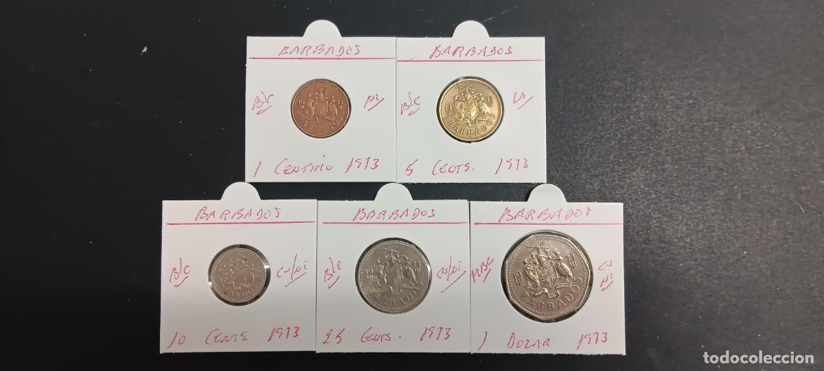 Monedas antiguas de Am&eacute;rica: BARBADOS 1,5,10,25 CENTIMOS Y 1 DOLAR 1973 BC KM=10,11,12,13,Y 14.1