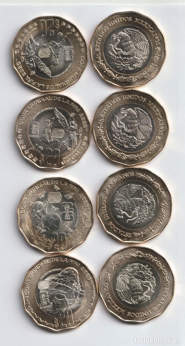 Monedas antiguas de Am&eacute;rica: Mexico 20 pesos 2026 set 4 monedas Mundial F&uacute;tbol