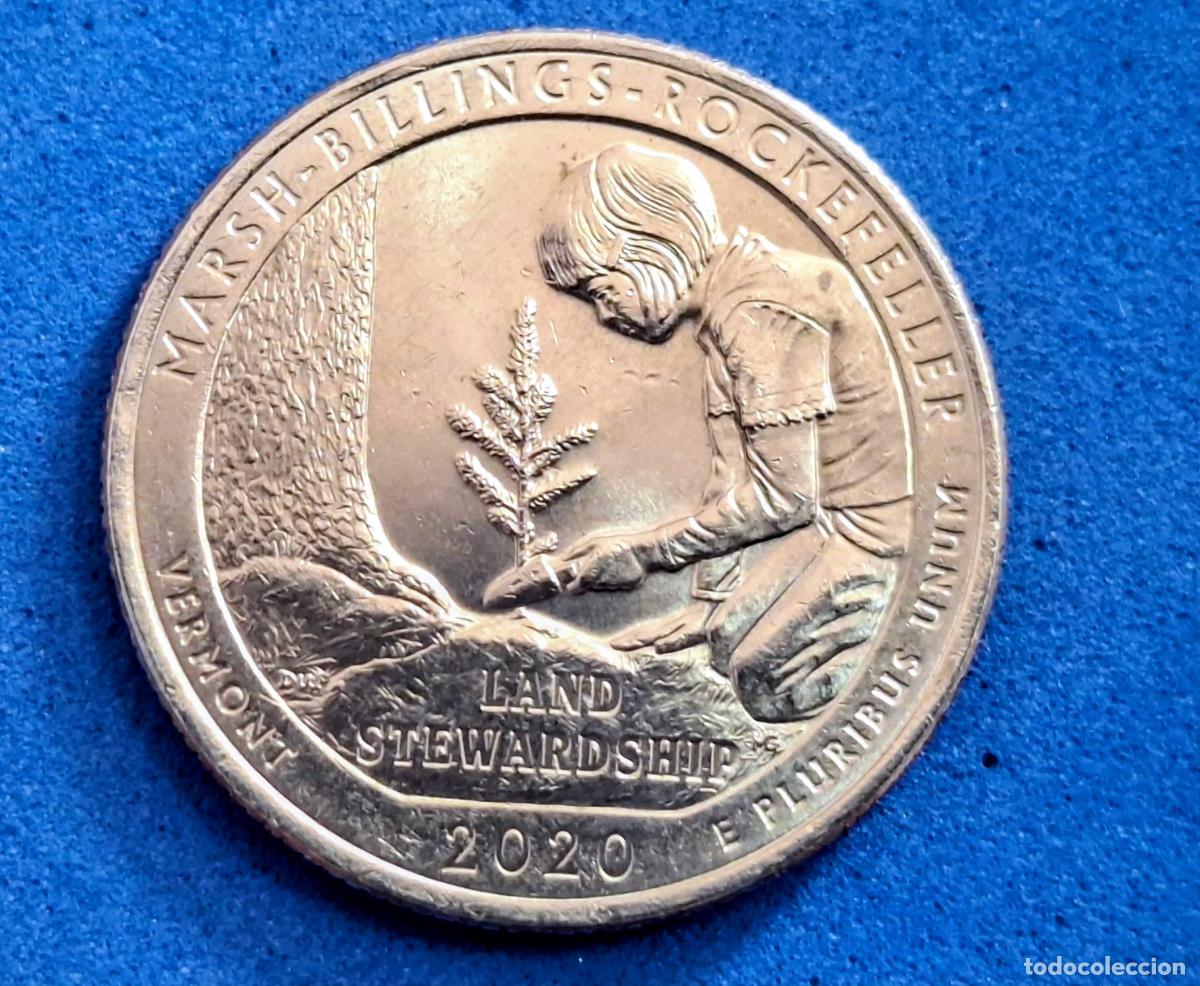 Monedas antiguas de Am&eacute;rica: Moneda Estados Unidos. USA. Quarter dolar. 2020. national park Marsh-Billings-Rockefeller. Vermont