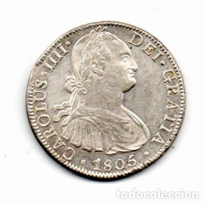 Monedas antiguas de Am&eacute;rica: M&Eacute;XICO 1806, 8 REALES, CARLOS IIII, KM-109, M&Eacute;XICO, AG, 26,90 GR, 896/1000, MBC; 2 FOTOS