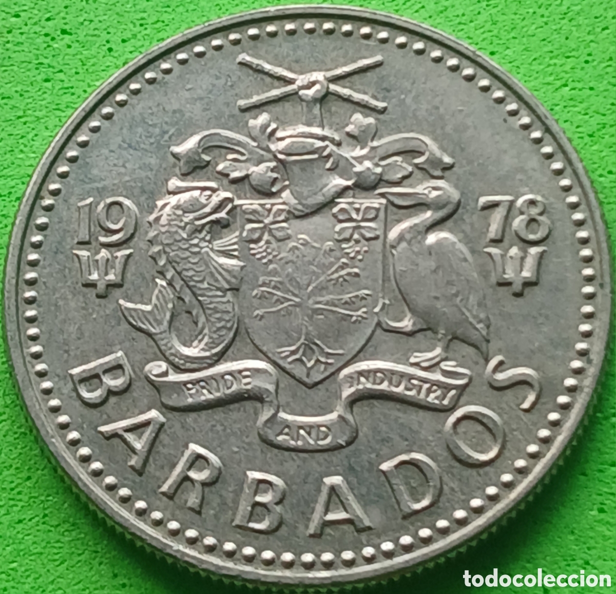 Monedas antiguas de Am&eacute;rica: Barbados 25 cents 1978 km#13 sin marca de ceca