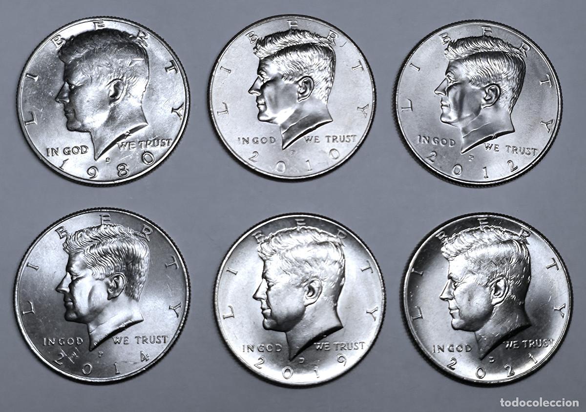 Monedas antiguas de Am&eacute;rica: LOTE 6 MONEDAS ESTADOS UNIDOS 1/2 DOLAR KENNEDY(1980 D)(2014 P)(2019 D)(2010 P)(2012 P)(2021 D) SC-